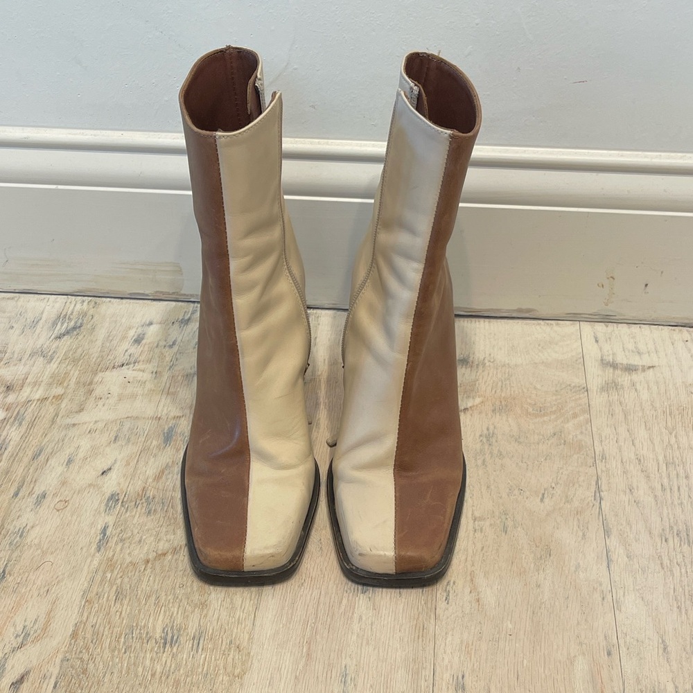 ALOHAS Cream and Brown Heeled Boots - Picture 2 of 10